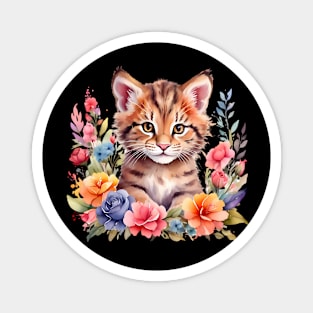 A cat decorated with beautiful watercolor flowers Magnet